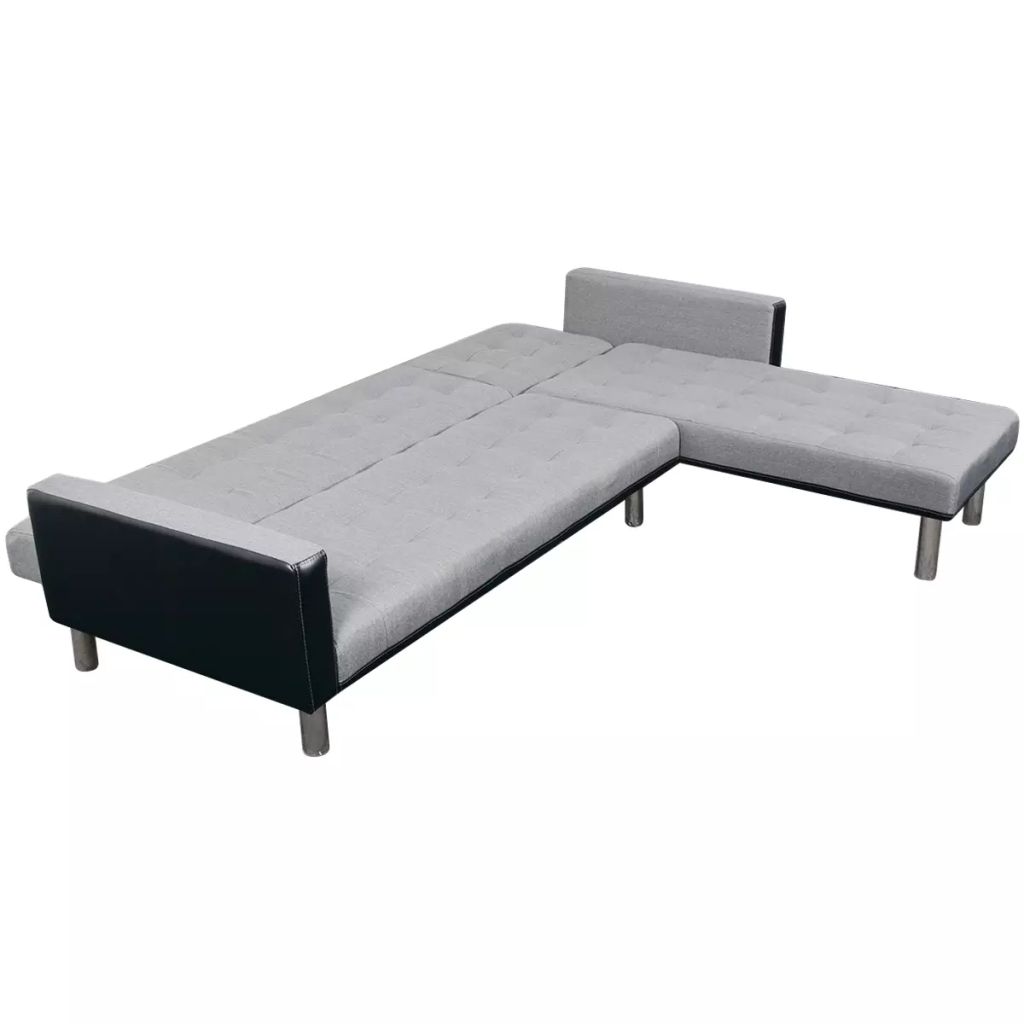 Fabric L-shaped Sofa Bed Black and Gray J9351