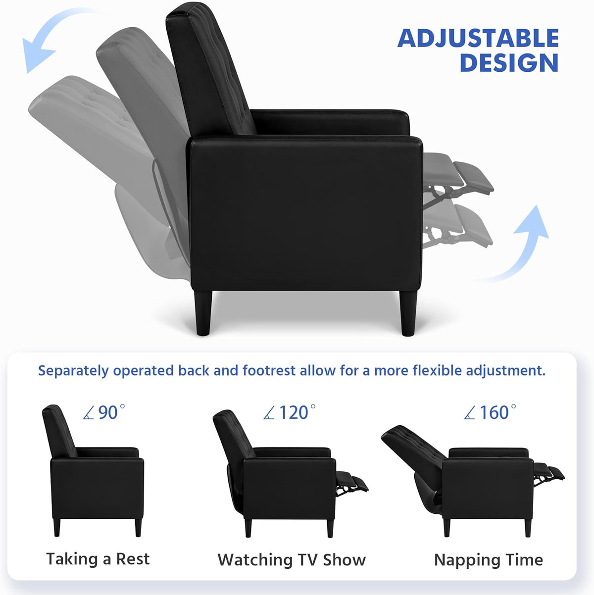 Faux Leather Recliner Sofa Single Reclining Chair Tufted Upholstered Sofa D88706
