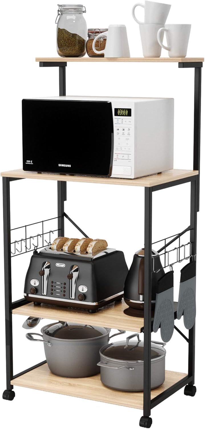 Rustic Brown 4 Tier Rolling Kitchen Cart with Storage Shelf N5611