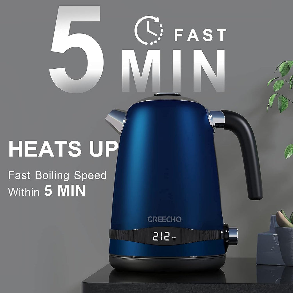 1.7L Electric Kettle with LED Display & 7 Heat Settings, 304 Stainless Steel, Pack of 2 J975