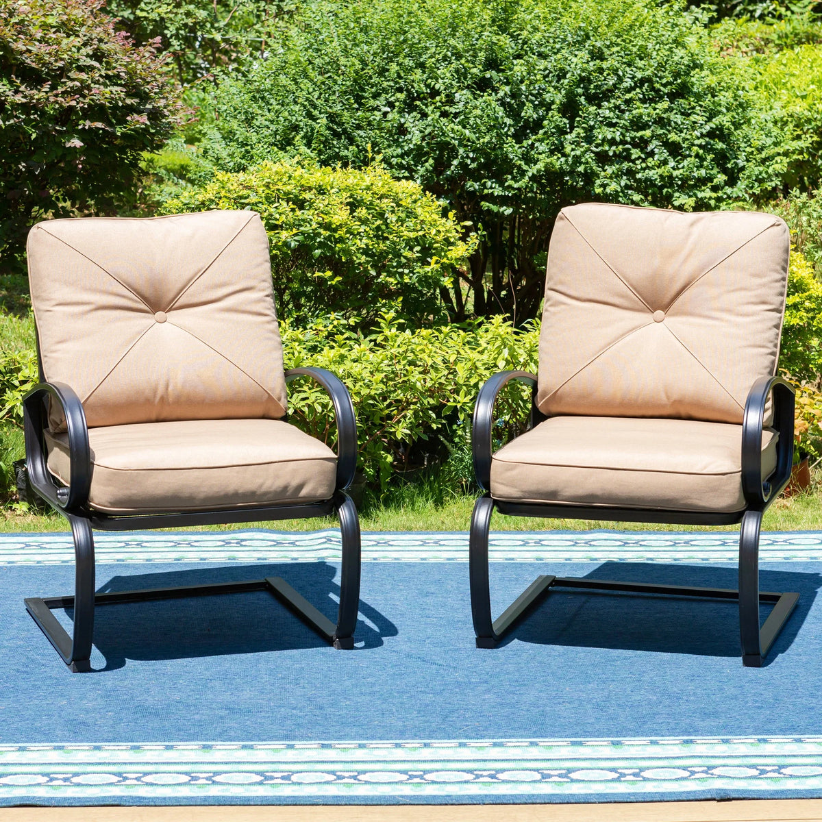 5-Piece Outdoor Dining Set with Black Steel Frame and Beige Cushion B913993