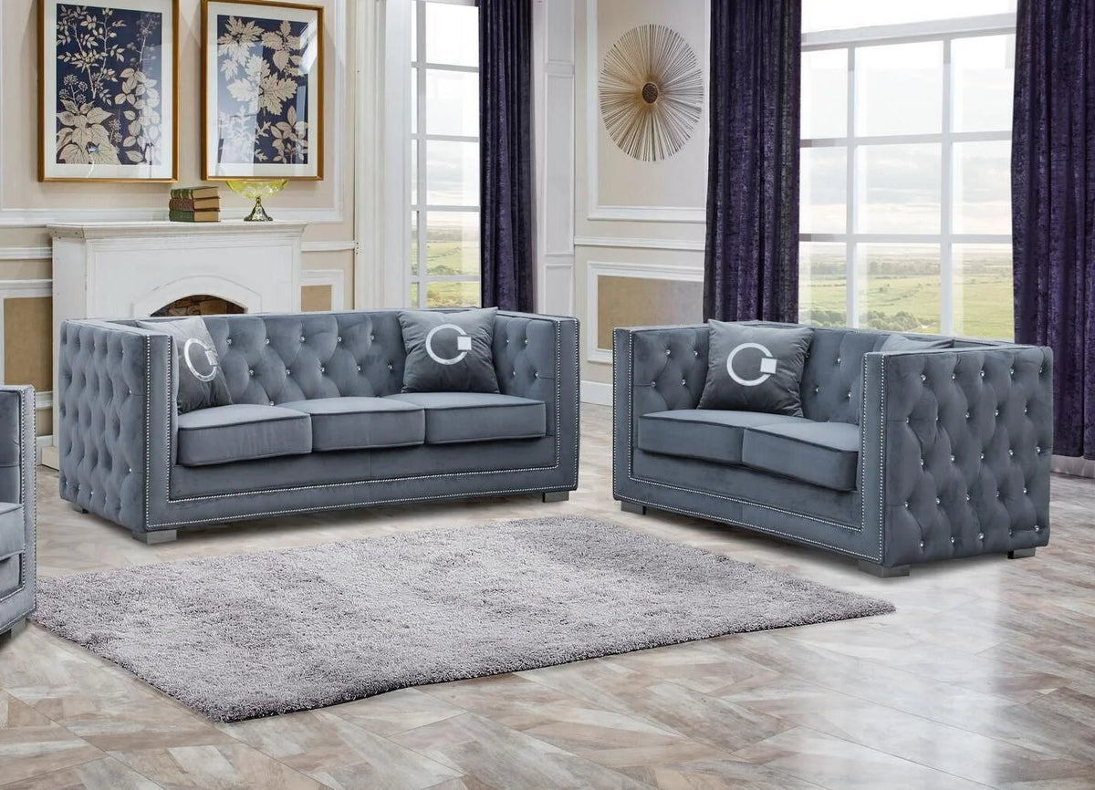 Gray Fabric Sofa & Loveseat Set 2Pcs with Steel Legs S915