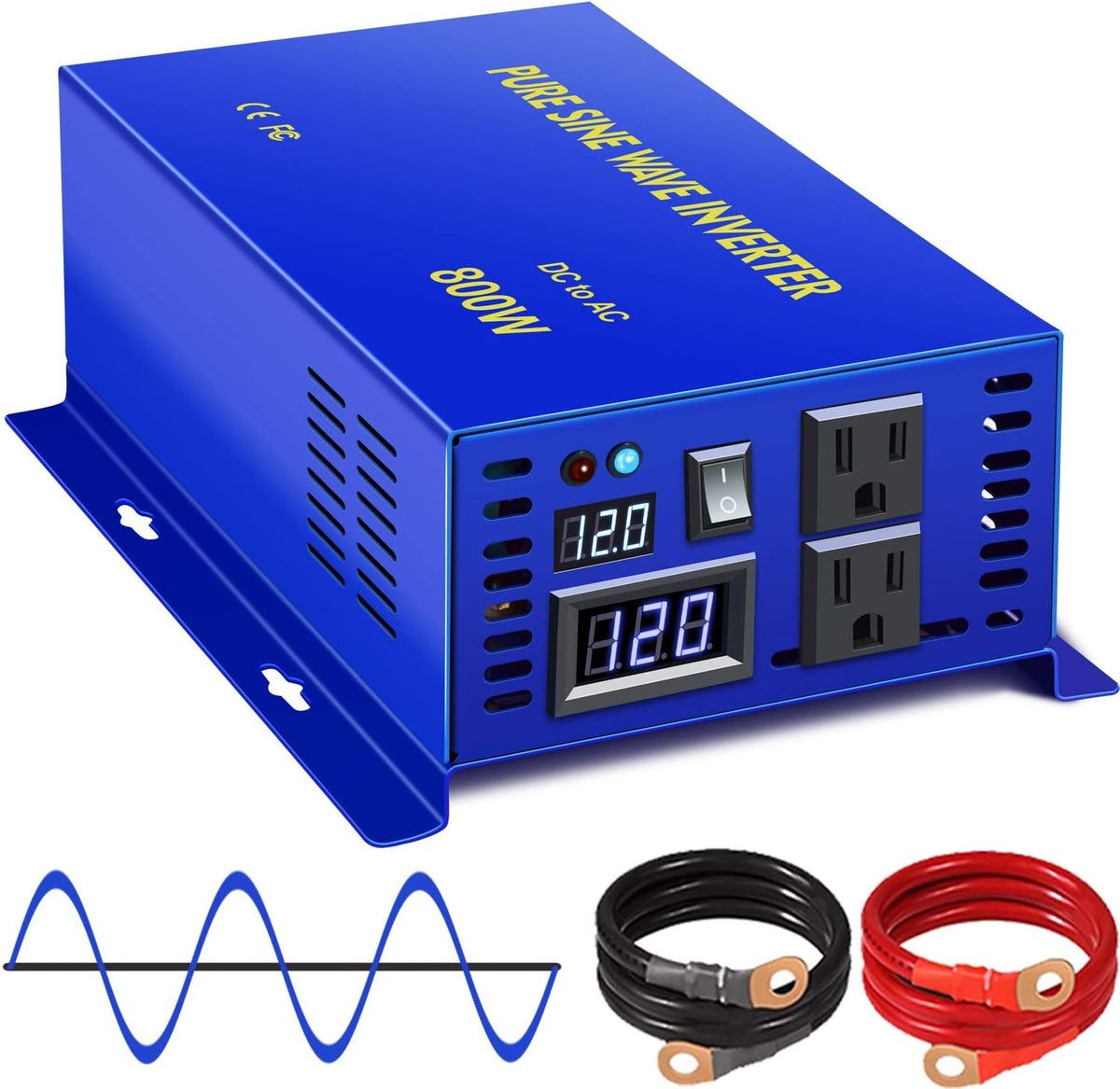 600W Pure Sine Wave Inverter 12v to 110v 120v DC to AC Dual US Plug F412286