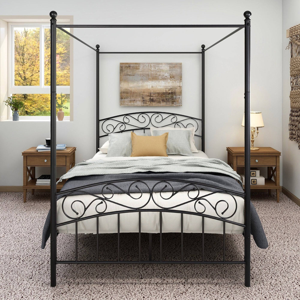 Full Size Metal Canopy Bed Frame Black J546