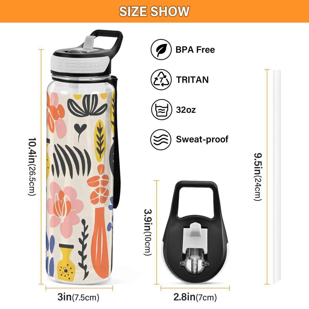 32oz Tritan Leakproof Clear Water Bottle with Straw Q96824