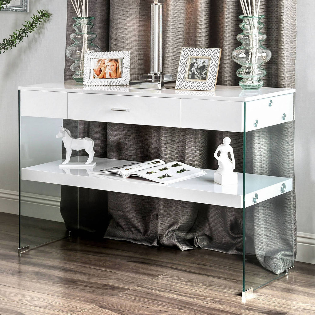 Tempered Glass Sofa Table White Y258