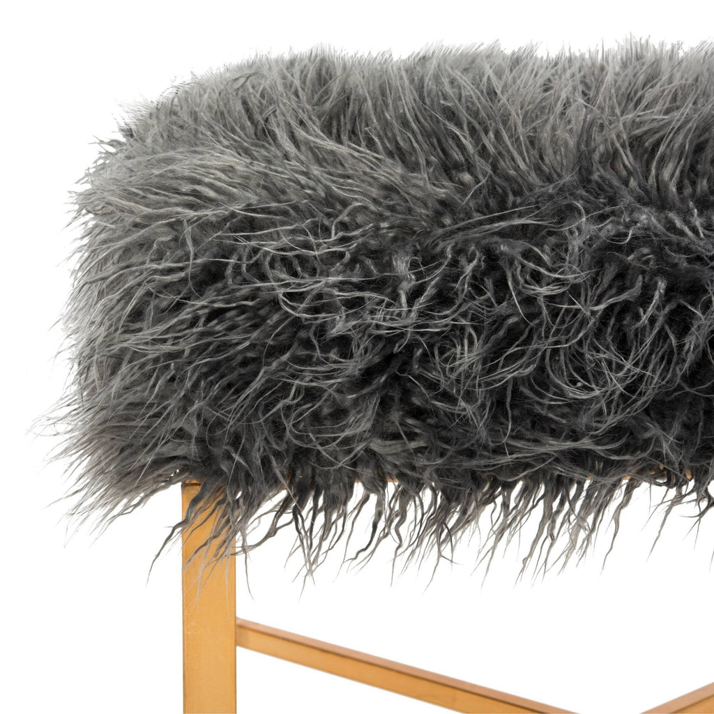 Grey Faux Sheepskin Bench P90099