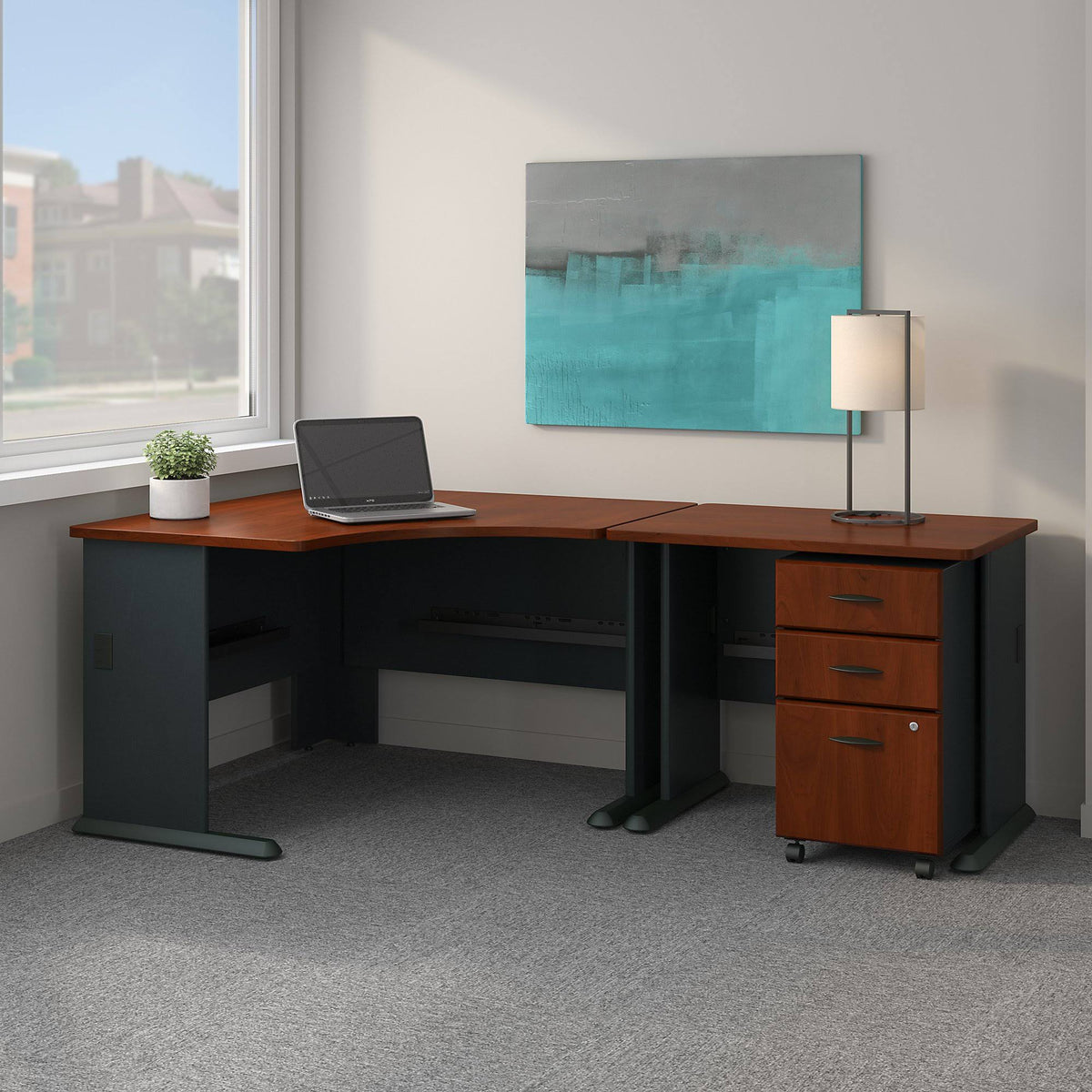 48W Corner Desk with Return and Mobile File Cabinet O23396