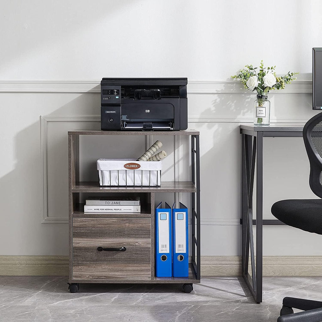 Retro Grey Mobile File Cabinet with Drawer R7484