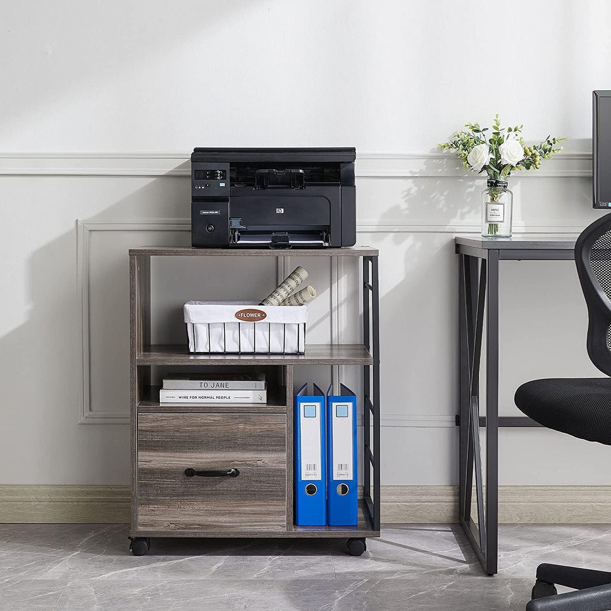 Retro Grey Mobile File Cabinet with Drawer R7484