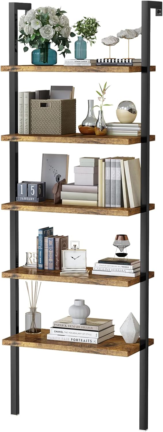 5 Tier Gold + Brown Metal Frame Bookshelf E68977