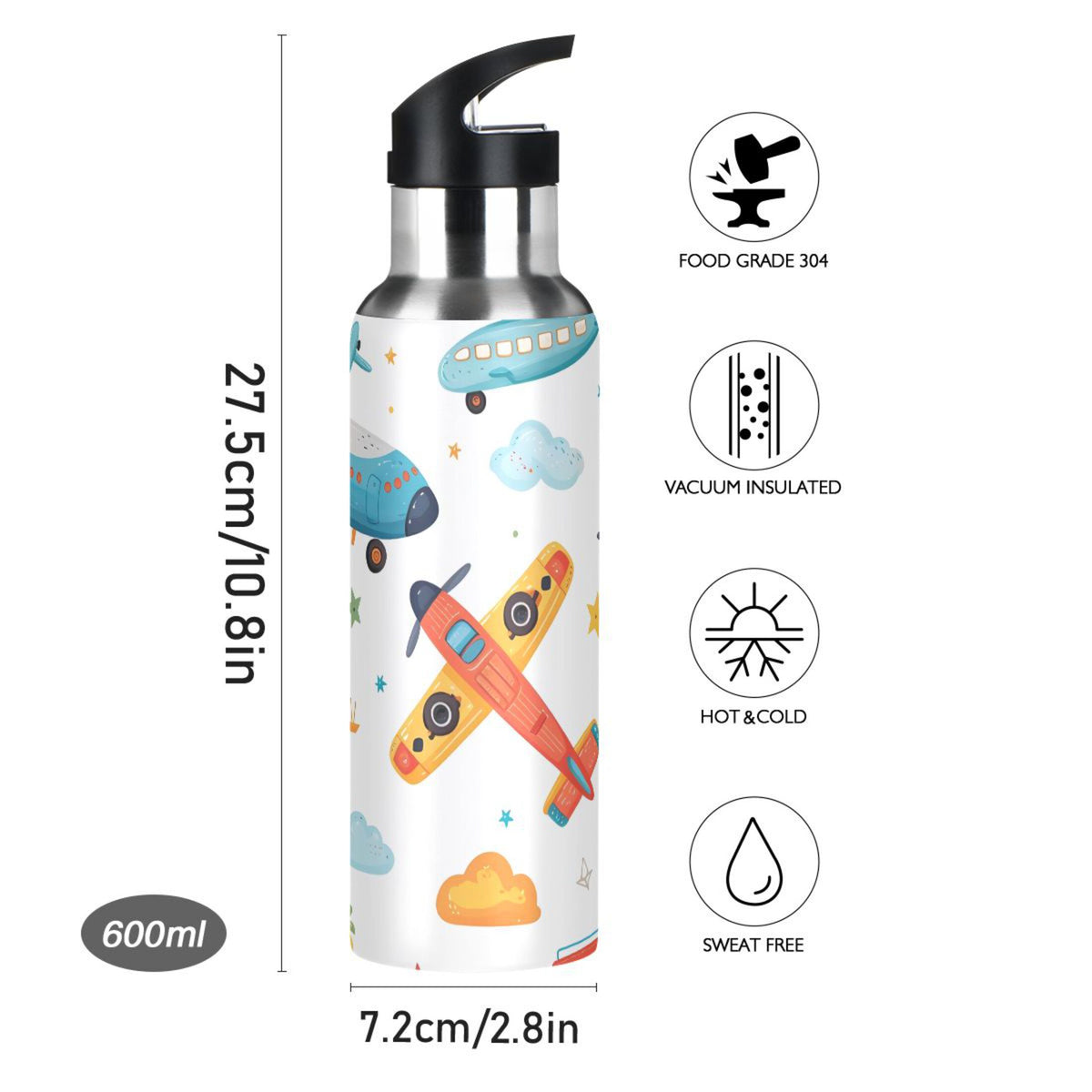 20 oz Insulated Stainless Steel Kids Water Bottle with Straw Lid W599