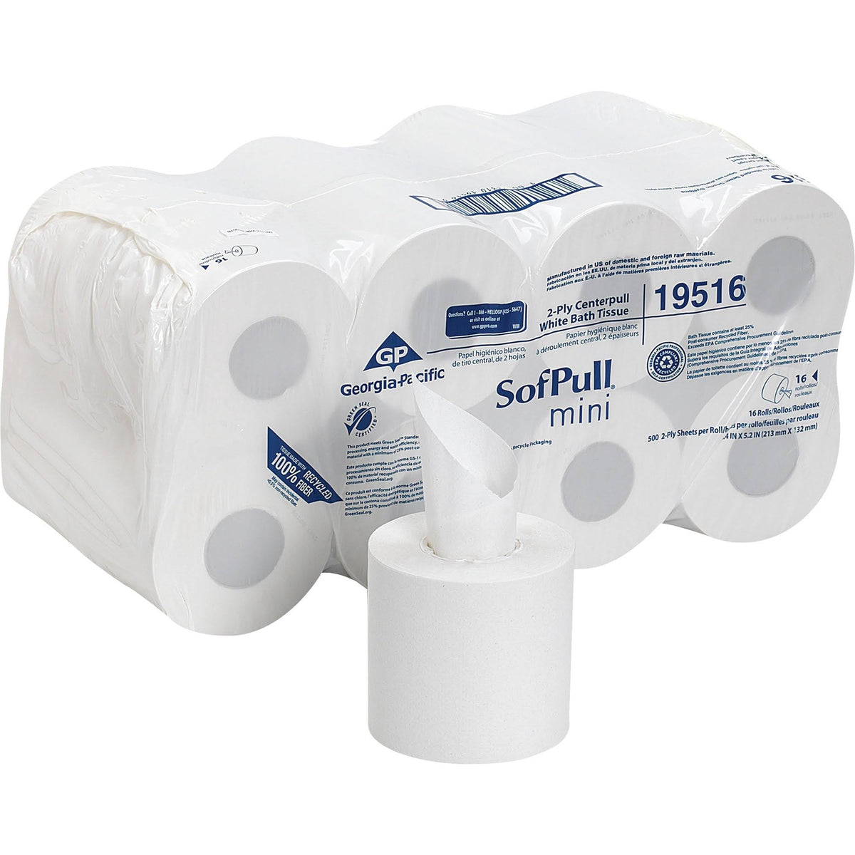Mini Centerpull Bath Tissue, 2 Ply, White, 16 Rolls U435790