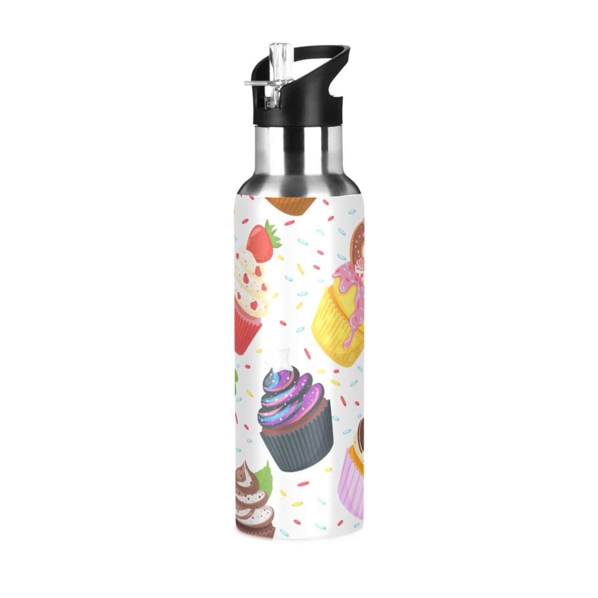 Stainless Steel Insulated Thermos Vacuum Flask Water Bottle with Straw Lid O6786