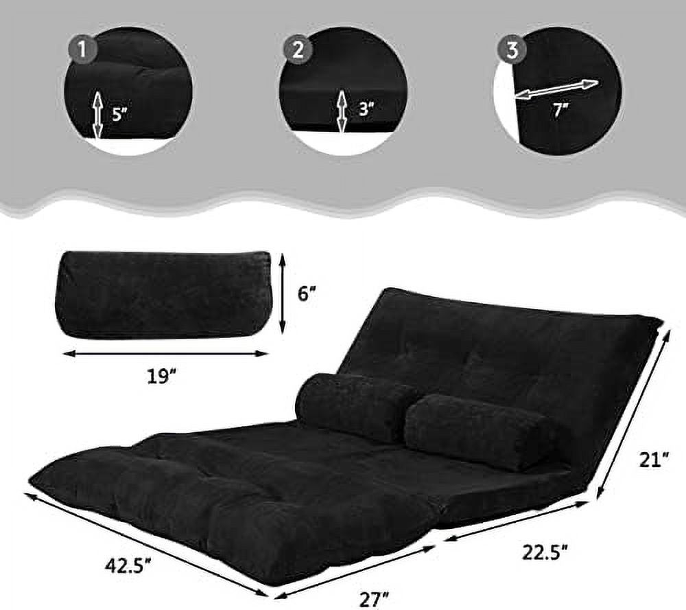 Beige 6-Position Adjustable Suede Floor Sofa Sleeper Bed I777473