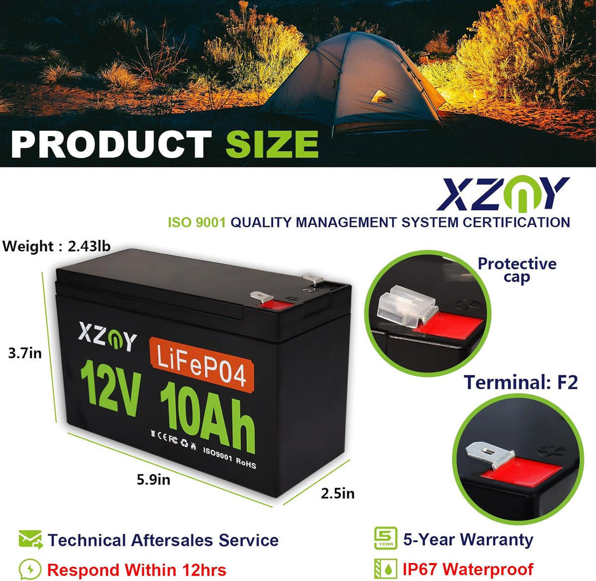 12V 10Ah LiFePO4 Battery with 10A BMS U712437