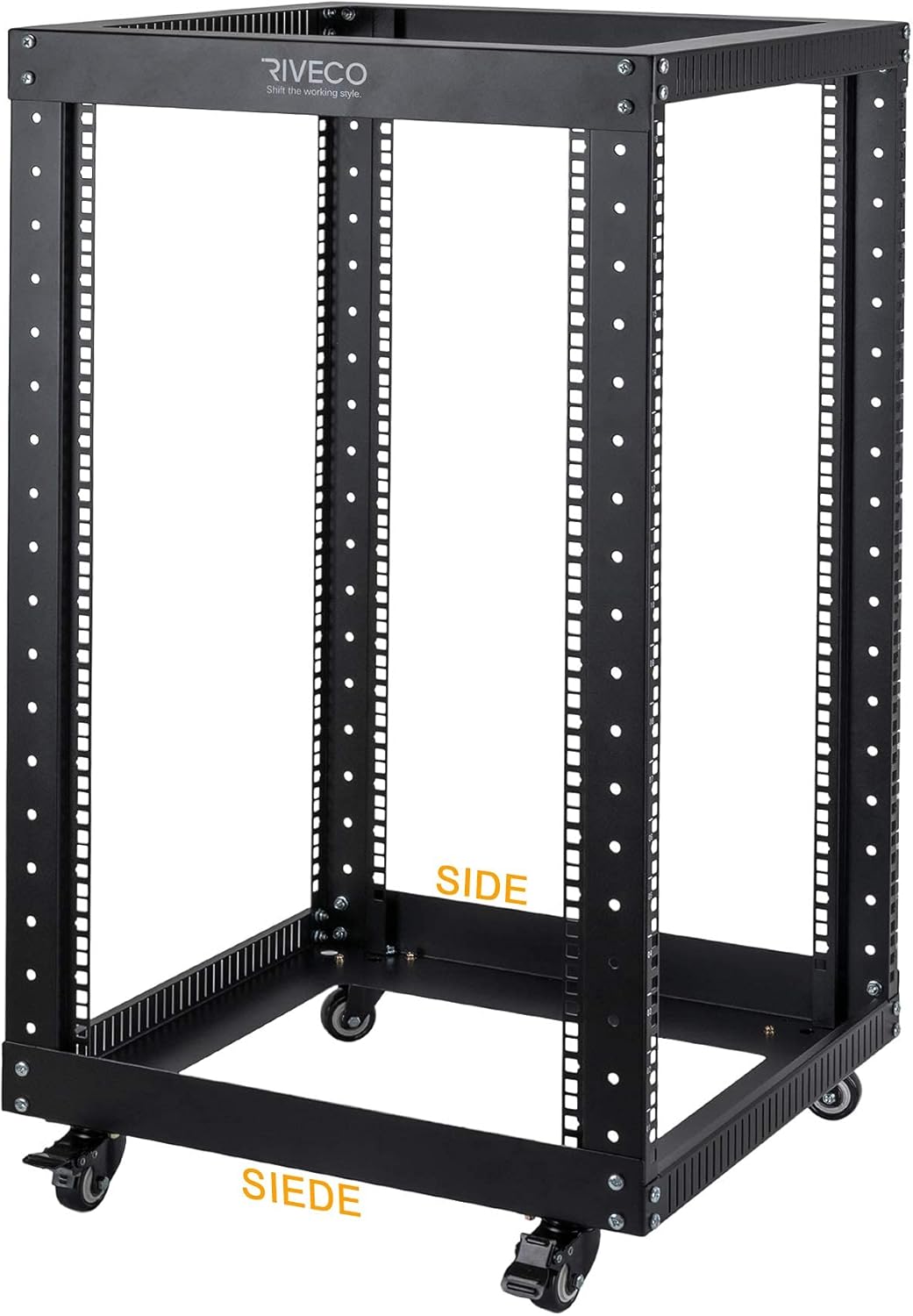 18U 4 Post Open Frame Server Rack with Brake Casters Black Y529885