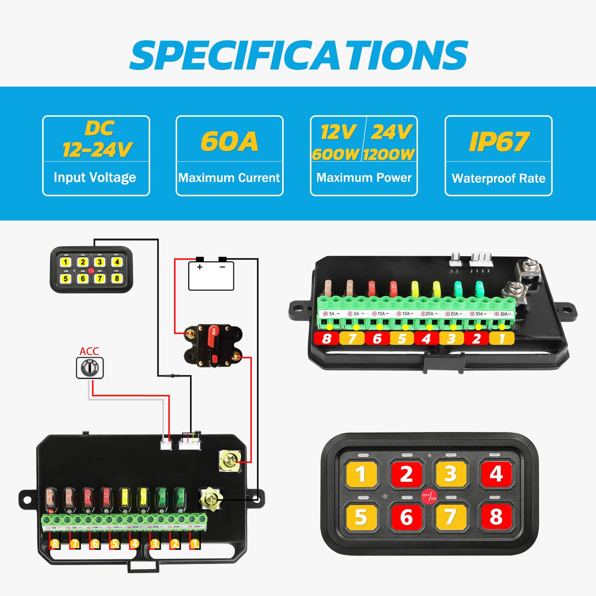 8 Gang Universal LED Car Touch Switch Panel B7827