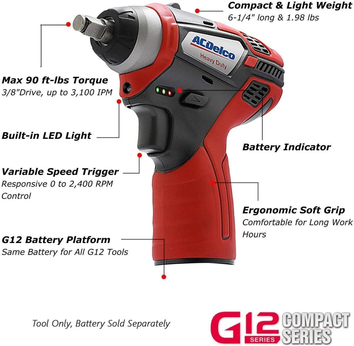 12V Cordless Li-ion 3/8” Brushless Ratchet Wrench & Impact Wrench Combo Tool Kit I44779