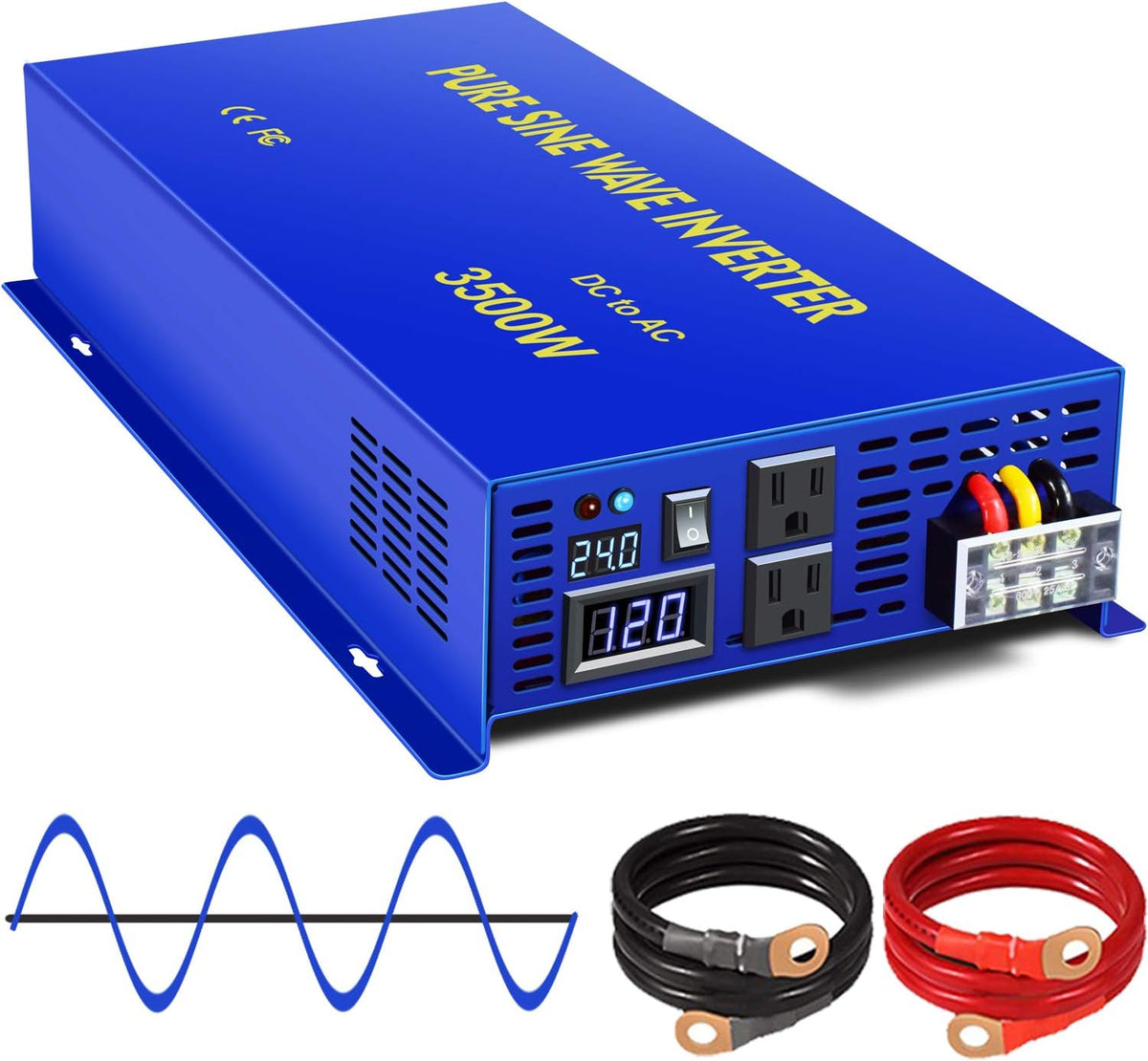 3500W Pure Sine Wave Power Inverter DC 24V to AC 110V 120V with LCD Display T501