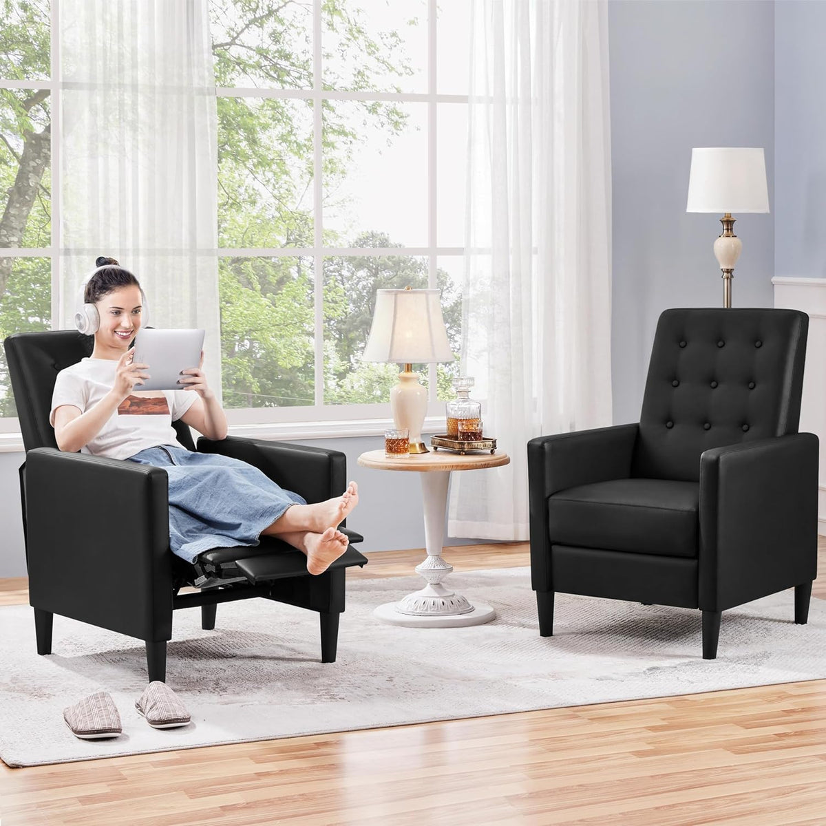 Faux Leather Recliner Sofa Single Reclining Chair Tufted Upholstered Sofa D88706