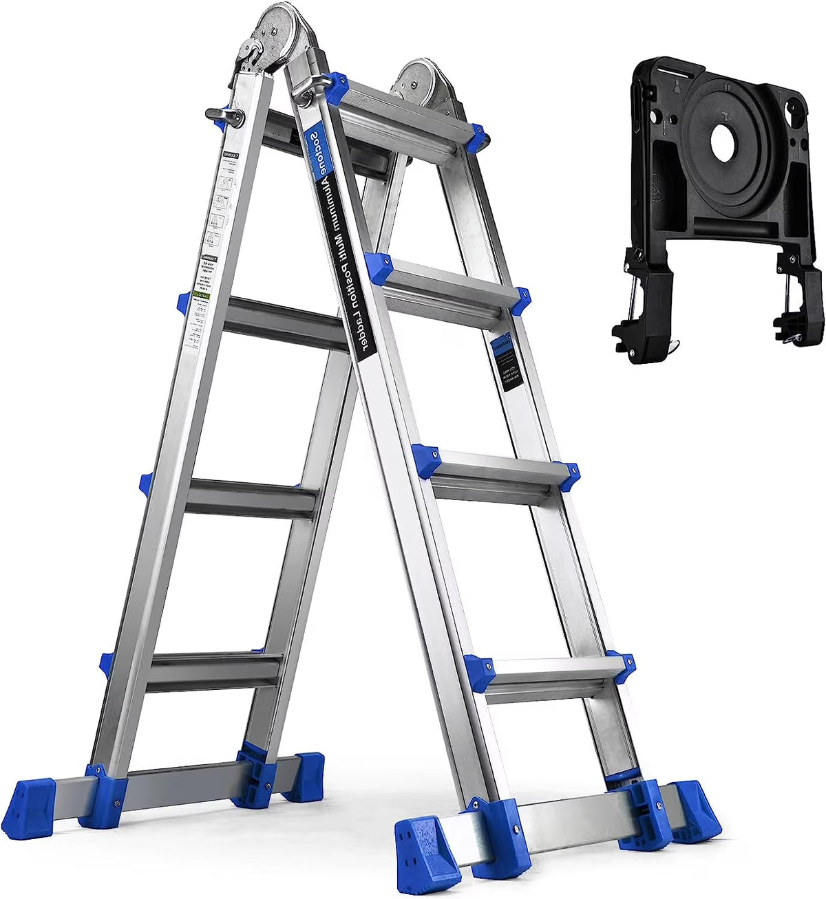 A Frame 4 Step Extension Ladder, 17 Ft Multi Position Ladder with Removable Tool Tray and Stabilizer Bar, 330 lbs Capacity Telescoping Ladder Y981