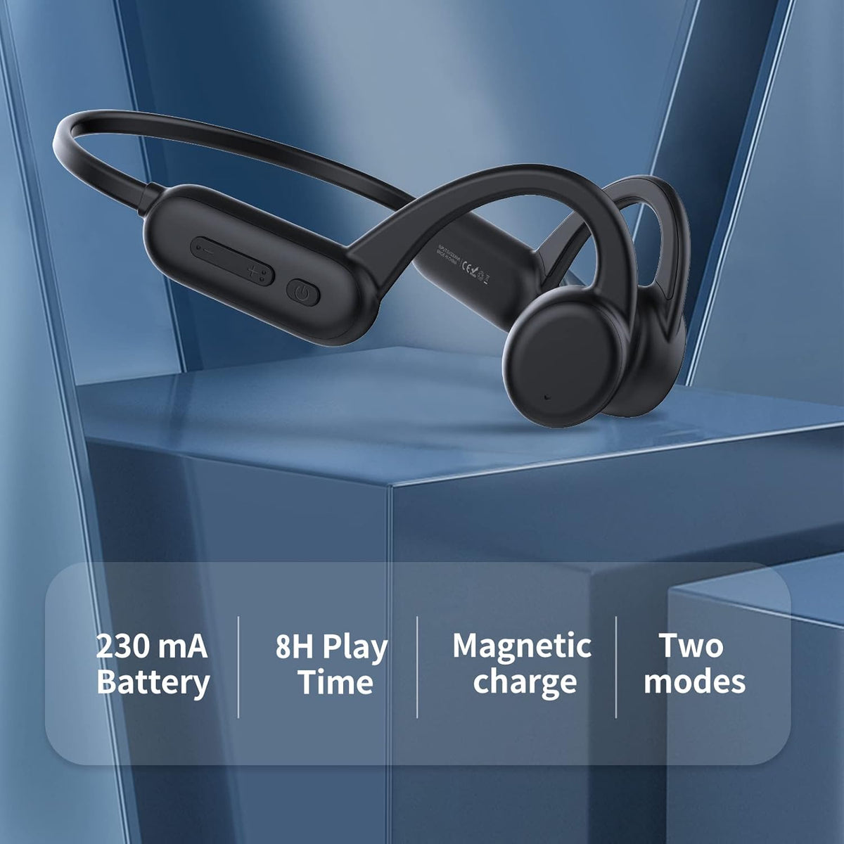 Black Bone Conduction Open Ear Headphones with Mic, 8G Memory, IPX 8 Waterproof, Pack of 2 X653006