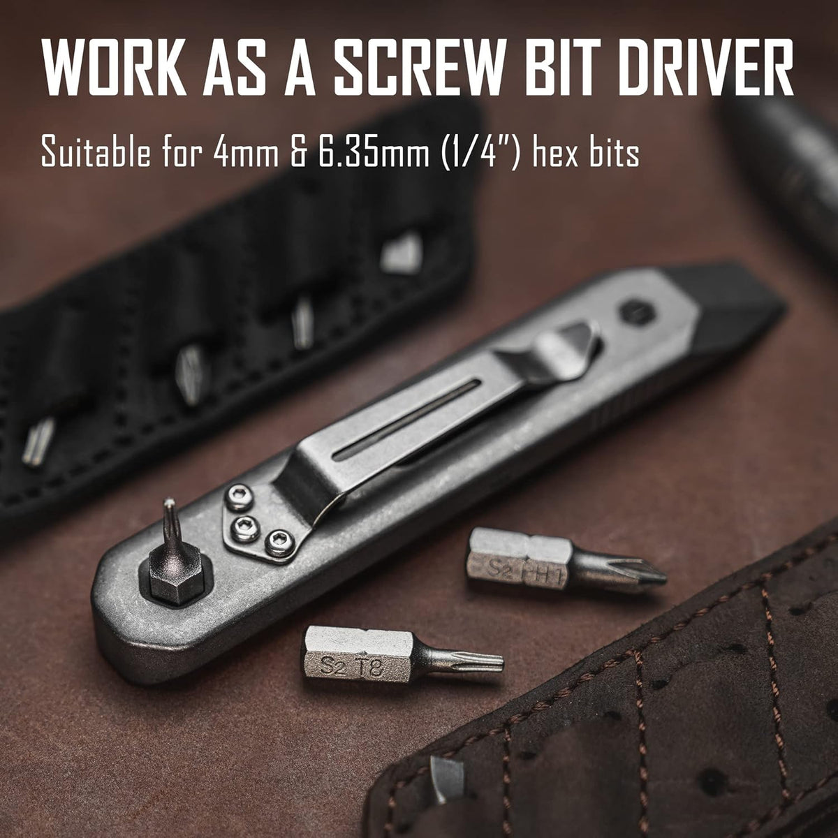 Titanium EDC Pry Bar Multi Tool with Screw Bit Driver & Pocket Clip Pack of 2 L955737