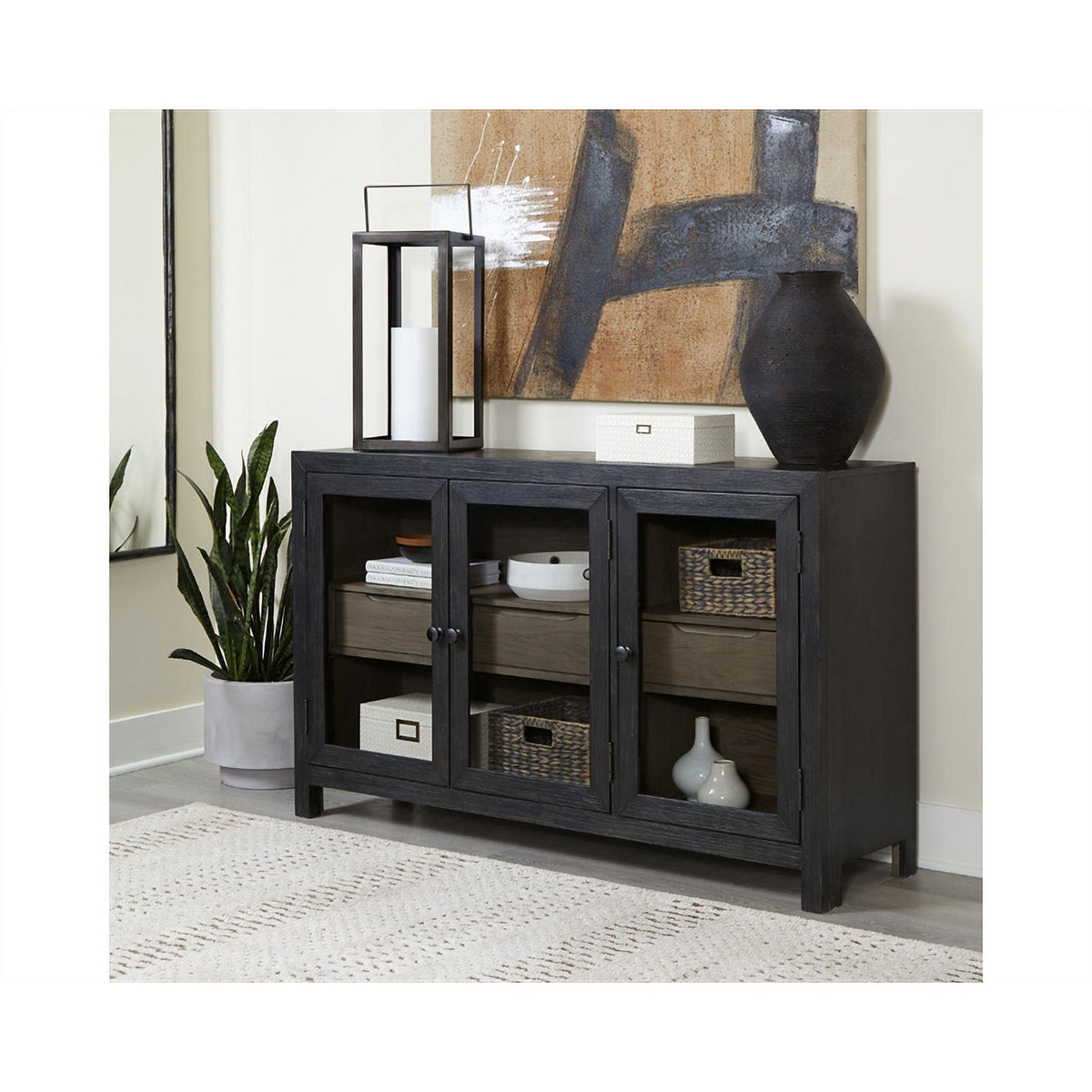 3-Door Wood Accent Cabinet in Black/Warm Gray G90613