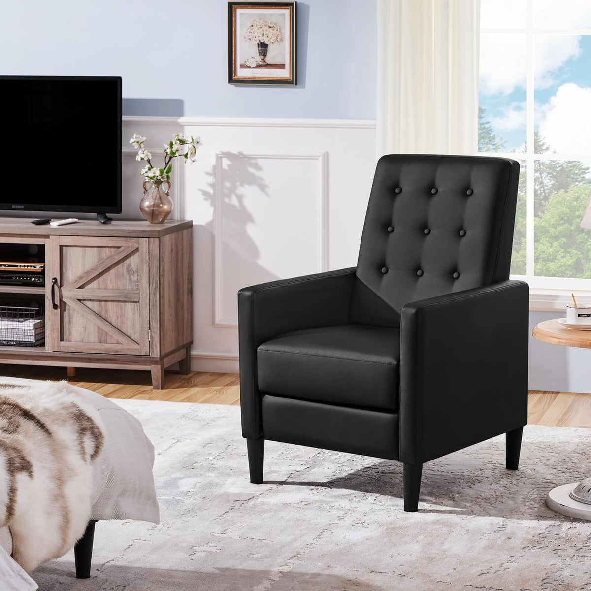 Faux Leather Recliner Sofa Single Reclining Chair Tufted Upholstered Sofa D88706