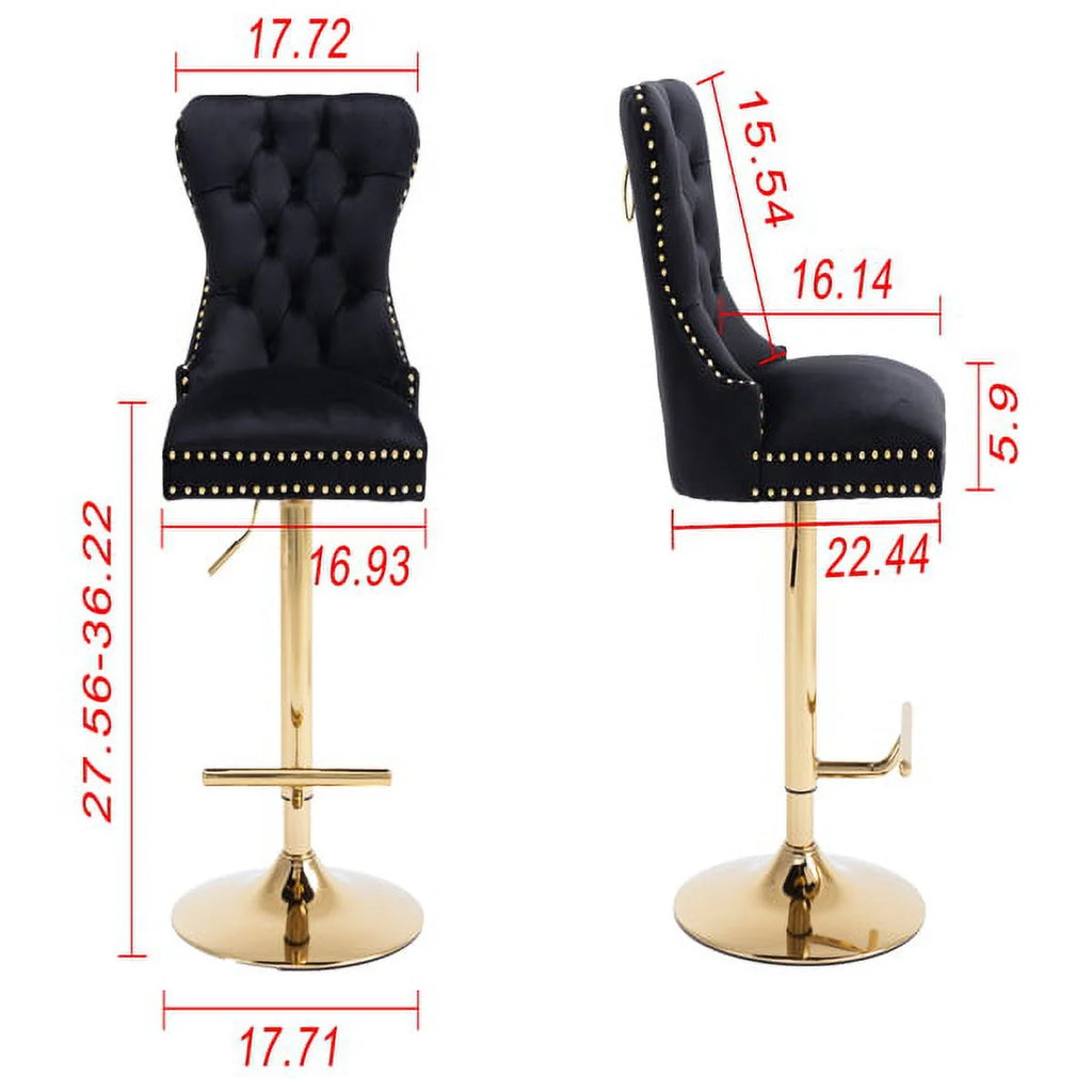 Black Velvet Swivel Bar Stools, Set of 2 U3795