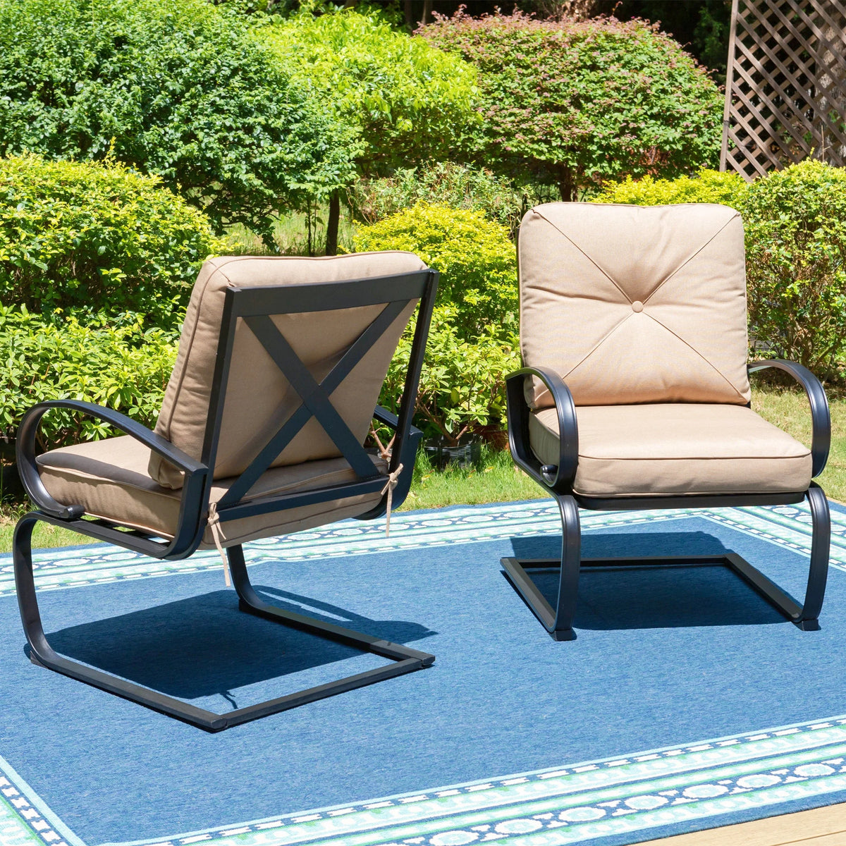 5-Piece Outdoor Dining Set with Black Steel Frame and Beige Cushion B913993
