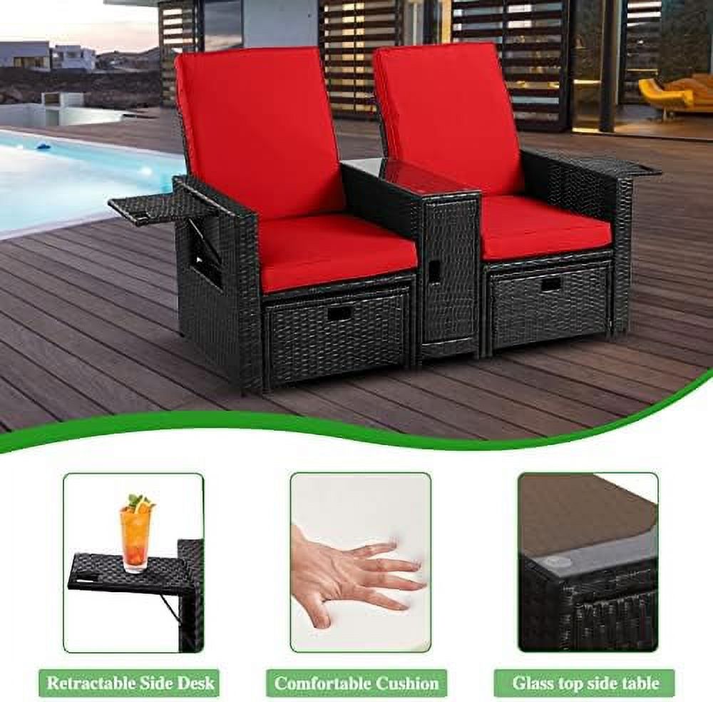 Outdoor Rattan Loveseat with Ottoman Footrest X14645