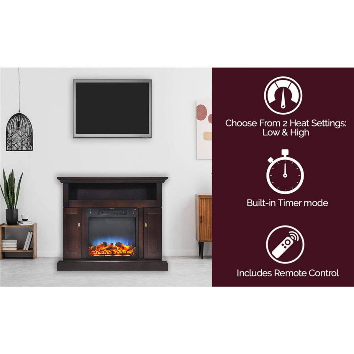 Cherry Electric Fireplace with Entertainment Stand S88098