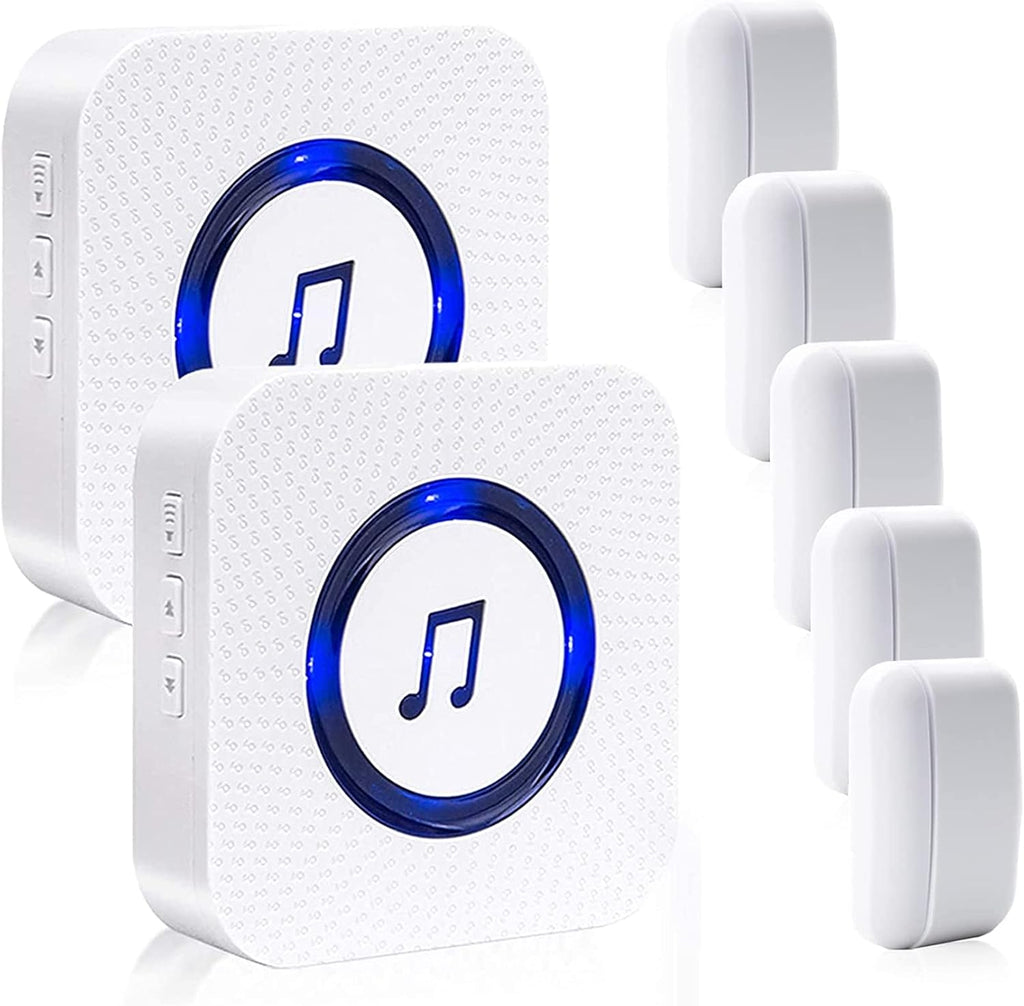 White Pack of 2 Wireless Door Chime with 55 Melodies, 5 Alarms, 1000 ft Range F114