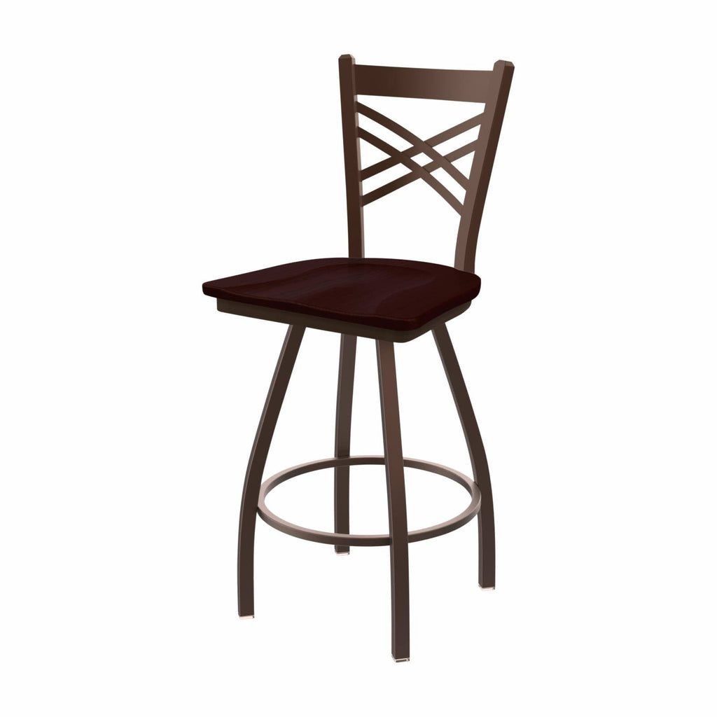 Swivel Counter Stool with Black Wrinkle Finish and Dark Cherry Oak Seat F91847