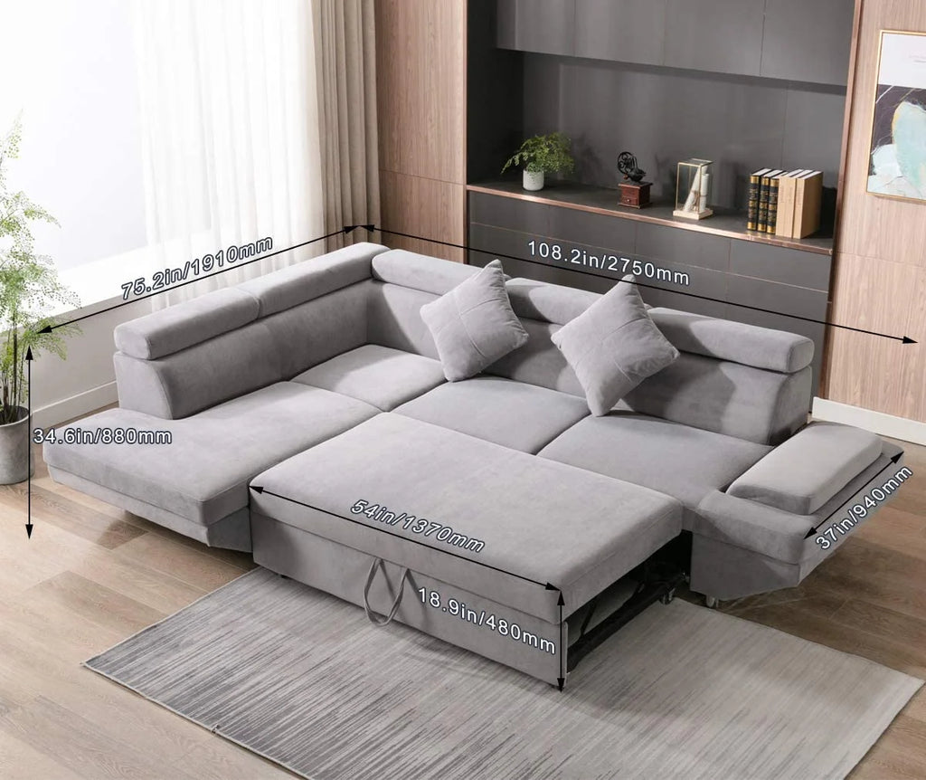 Grey Fabric Corner Sofa Sleeper Bed P682