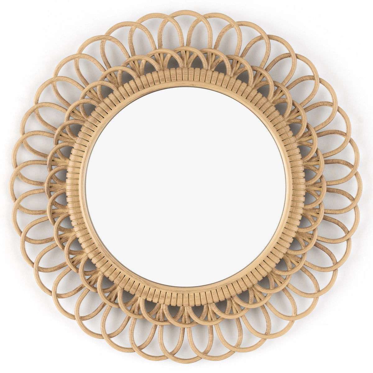 3 Piece Light Natural Faux Woven Wicker Round Mirror Set H781