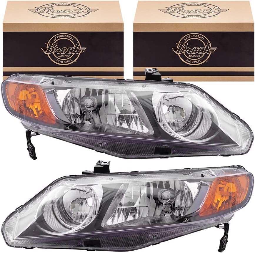 Headlight Units with Amber Park Lens Pair Set for Honda Civic Sedan E545