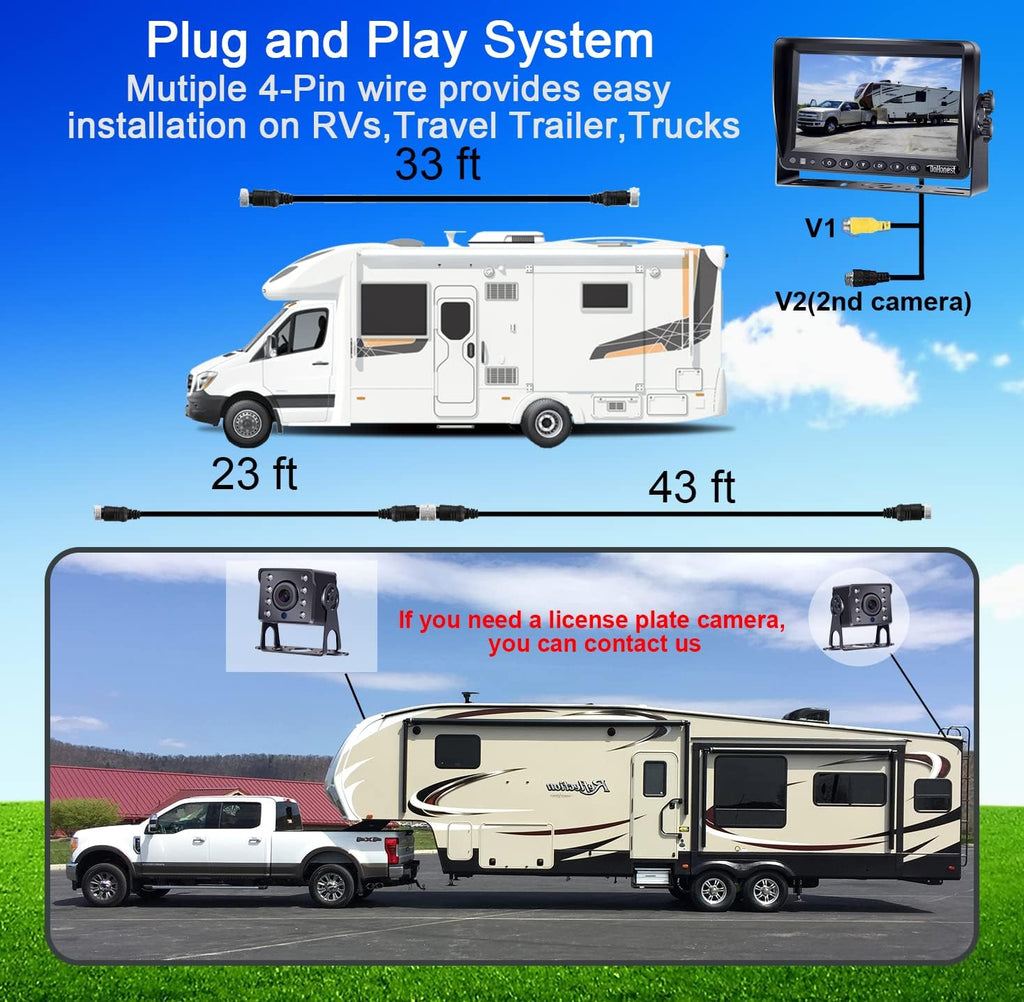 HD 1080P 2 Wired Rear View Camera with 7'' LCD Monitor J363721