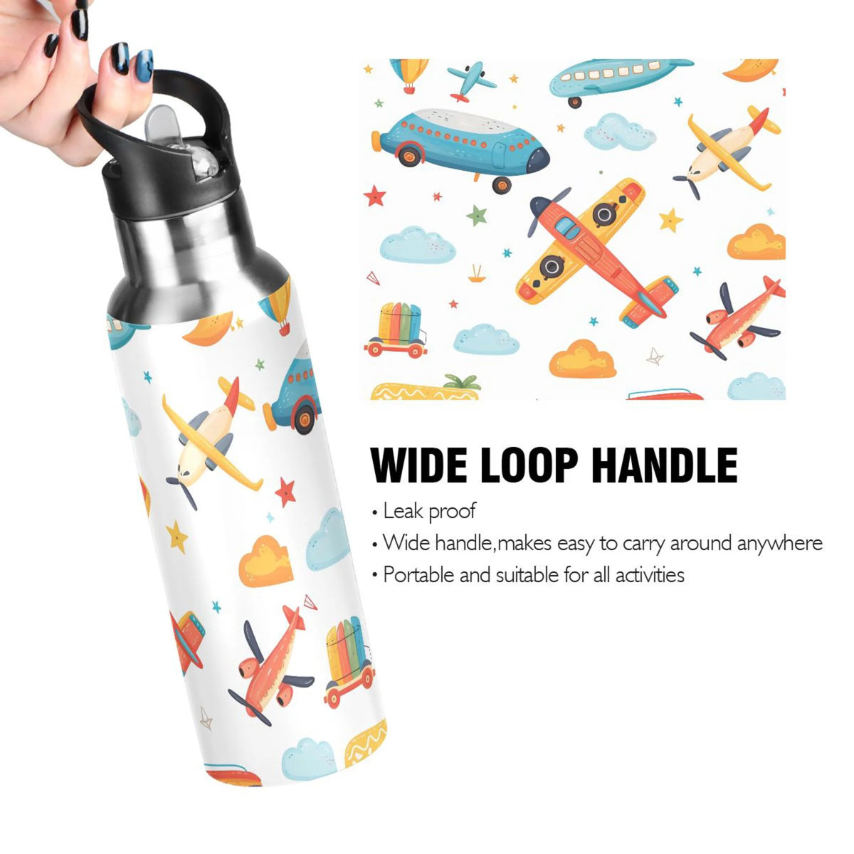 20 oz Insulated Stainless Steel Kids Water Bottle with Straw Lid W599