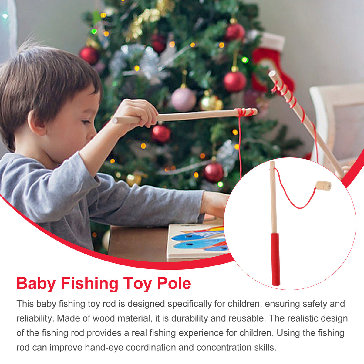 3pcs Kids Toy Magnetic Wood Fishing Poles Fishing Games Wooden Fishing Rod K943569