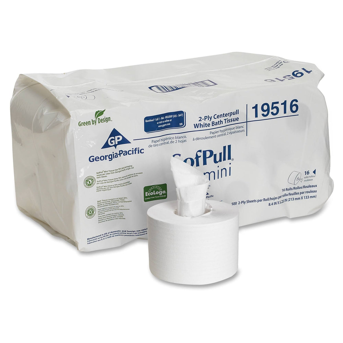 Mini Centerpull Bath Tissue, 2 Ply, White, 16 Rolls U435790