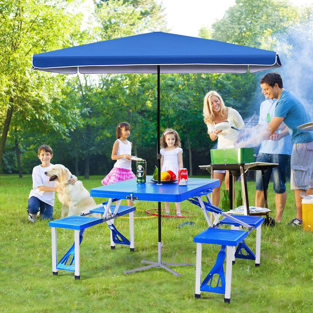 Blue Aluminum Frame Folding Picnic Table with 4 Stools C806