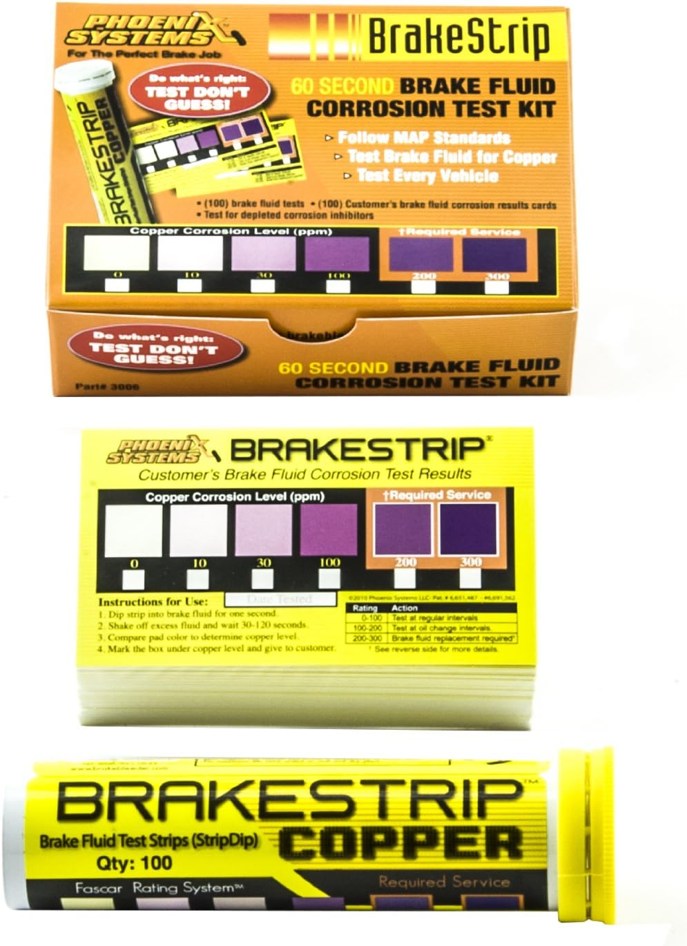 Brake Fluid Test Strip Kit, 100 Test Strips and 100 Rating Cards, Pack of 2 Y97582