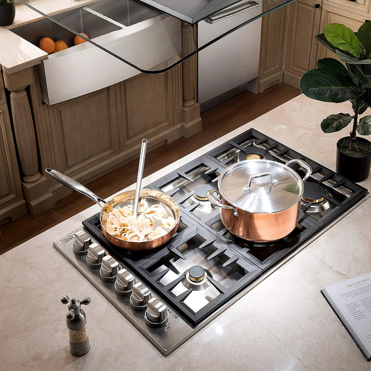 36 in. Dropin Cooktop with 6 Gas Brass Burners M1068