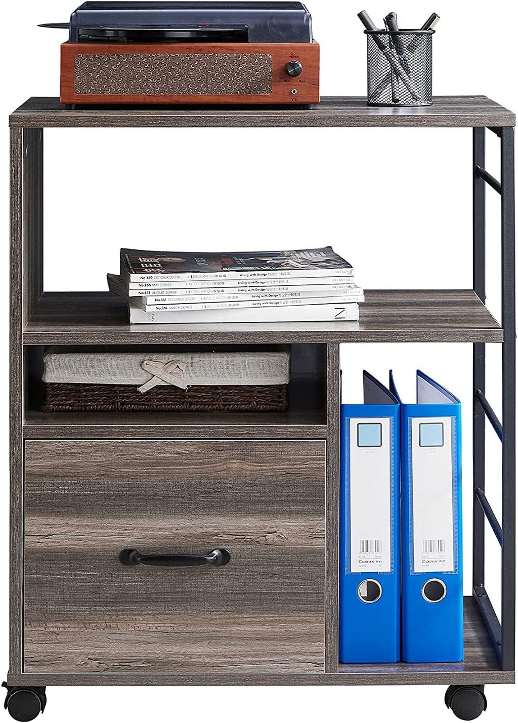 Retro Grey Mobile File Cabinet with Drawer R7484