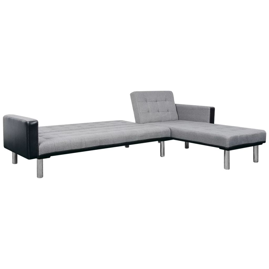 Fabric L-shaped Sofa Bed Black and Gray J9351