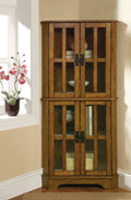 Brown Corner Curio Cabinet with Windowpane Style Door Fronts B512123