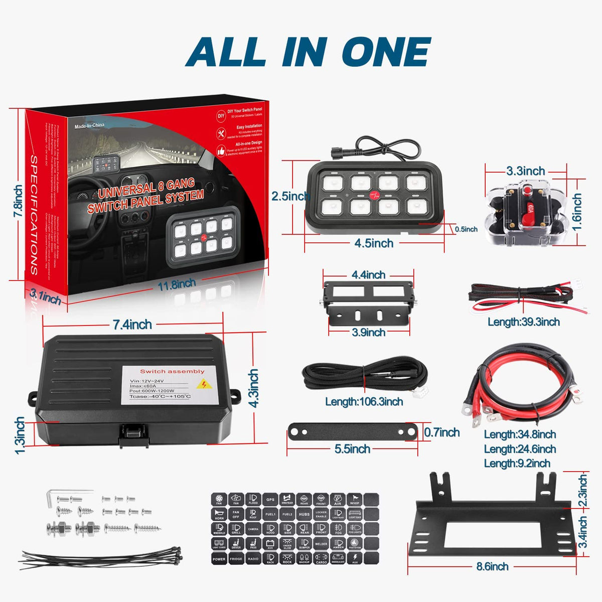 8 Gang Universal LED Car Touch Switch Panel B7827